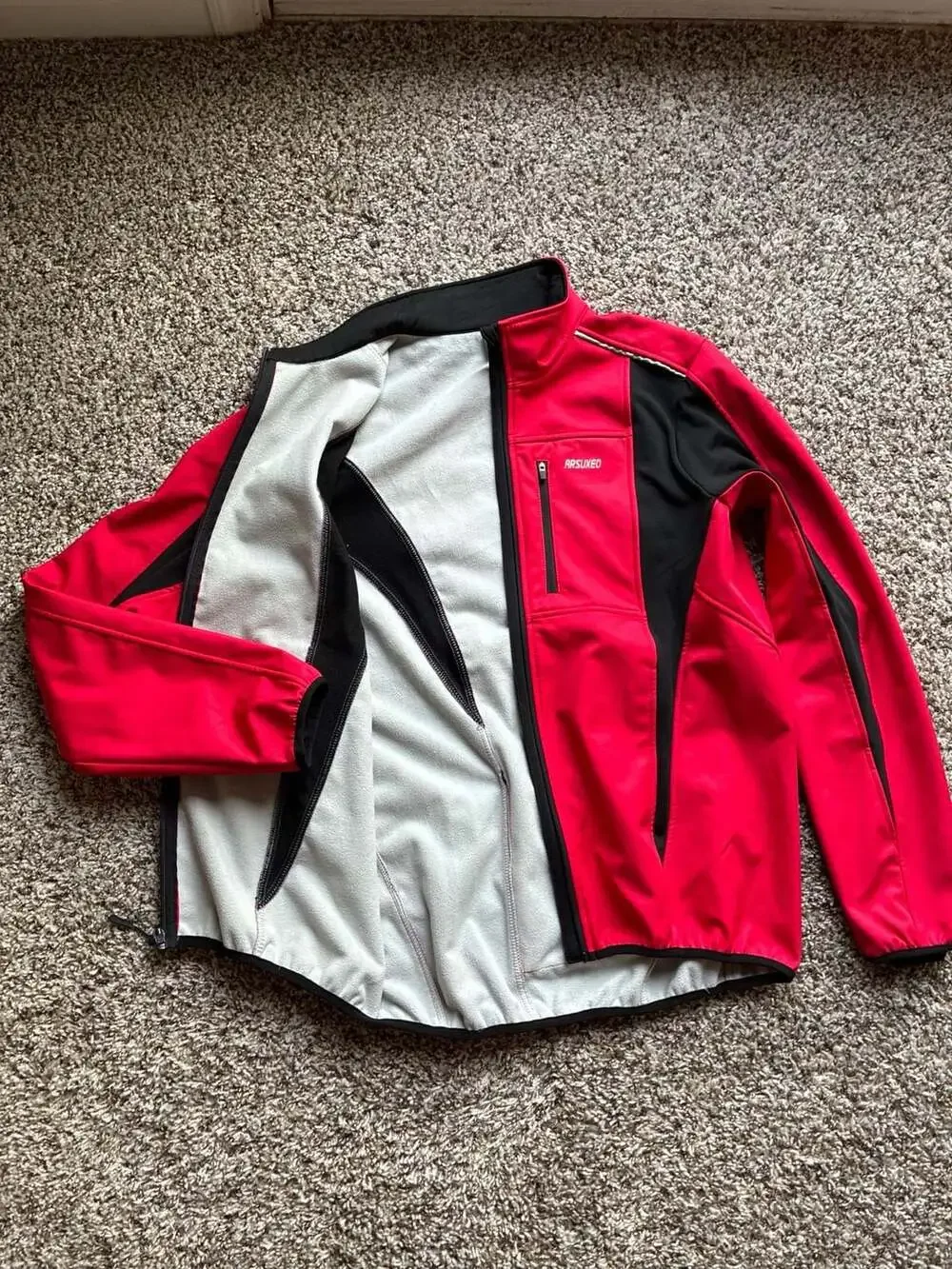 Arsuxeo Winter Thermal Softshell Cycling Jacket Red and Black Windproof Fleece